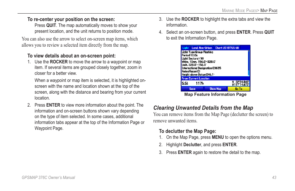 Clearing unwanted details from the map | Garmin GPSMAP 376C User Manual | Page 51 / 152