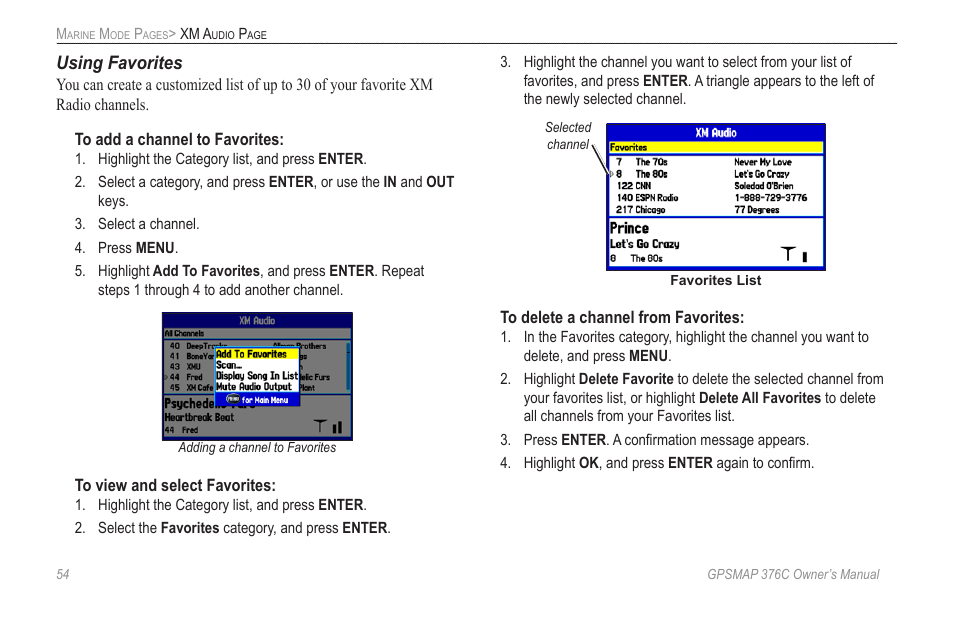 Using favorites | Garmin GPSMAP 376C User Manual | Page 62 / 152