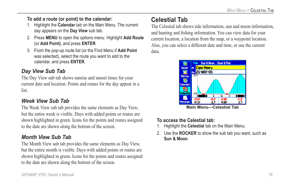 Celestial tab | Garmin GPSMAP 376C User Manual | Page 87 / 152