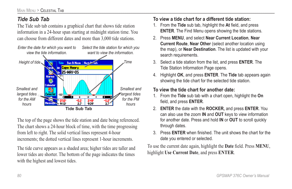 Tide sub tab | Garmin GPSMAP 376C User Manual | Page 88 / 152