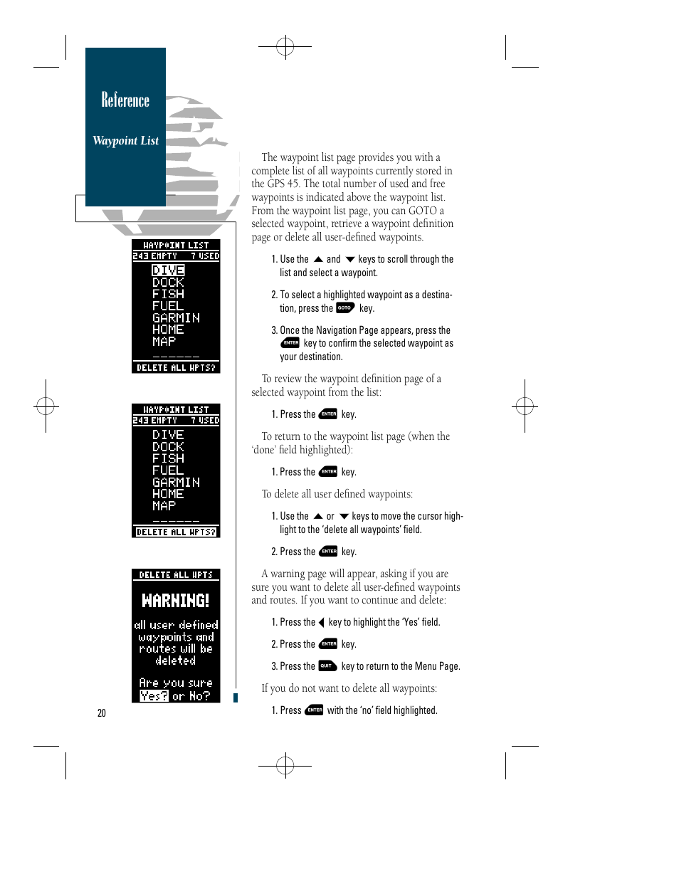 Reference | Garmin GPS 45 User Manual | Page 28 / 70