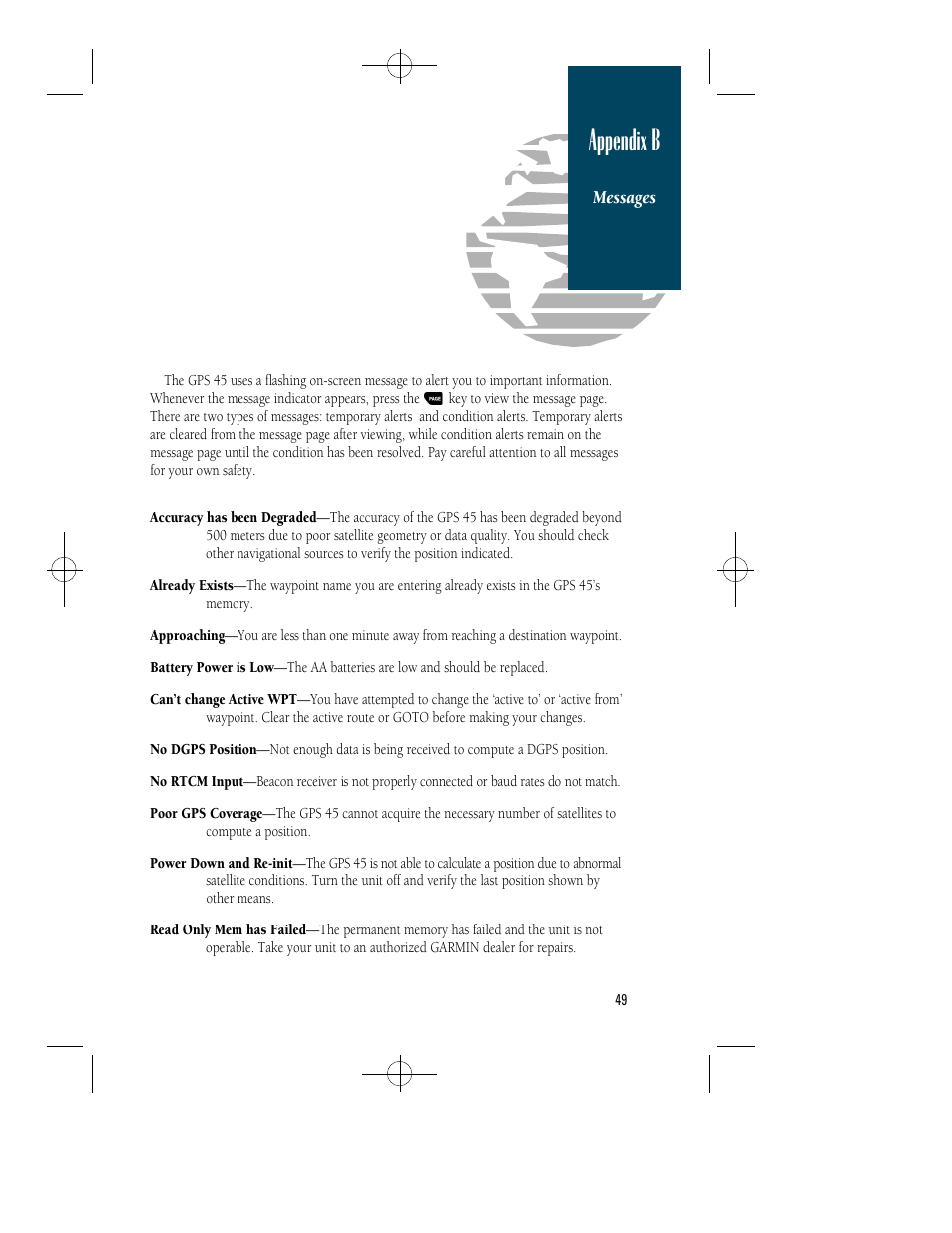 Appendix b | Garmin GPS 45 User Manual | Page 57 / 70