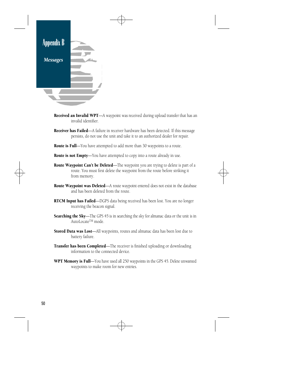 Appendix b | Garmin GPS 45 User Manual | Page 58 / 70