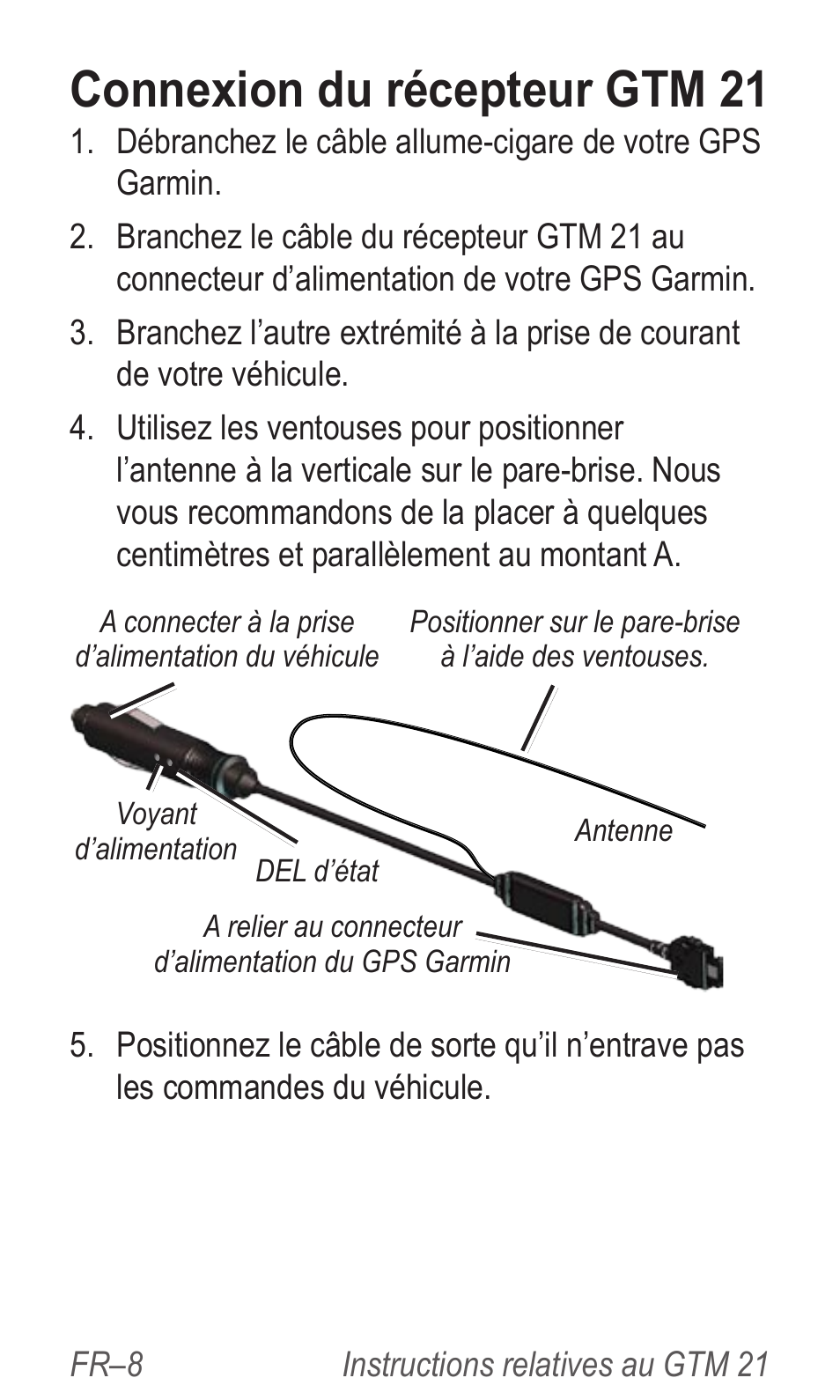 Connexion du récepteur gtm 21 | Garmin GTM 20 User Manual | Page 10 / 60