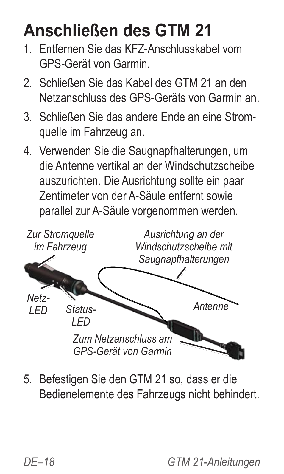 Anschließen des gtm 21 | Garmin GTM 20 User Manual | Page 20 / 60