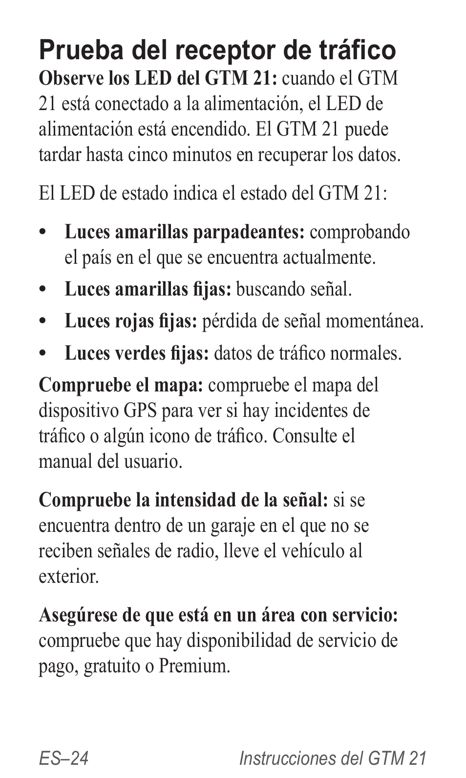 Prueba del receptor de tráfico | Garmin GTM 20 User Manual | Page 26 / 60