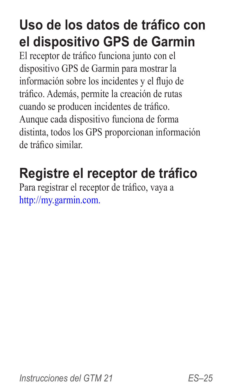 Registre el receptor de tráfico | Garmin GTM 20 User Manual | Page 27 / 60