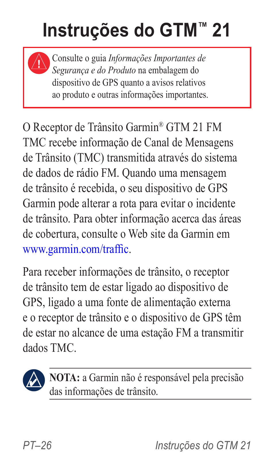 Instruções do gtm™ 21, Nstruções, Instruções do gtm | Garmin GTM 20 User Manual | Page 28 / 60