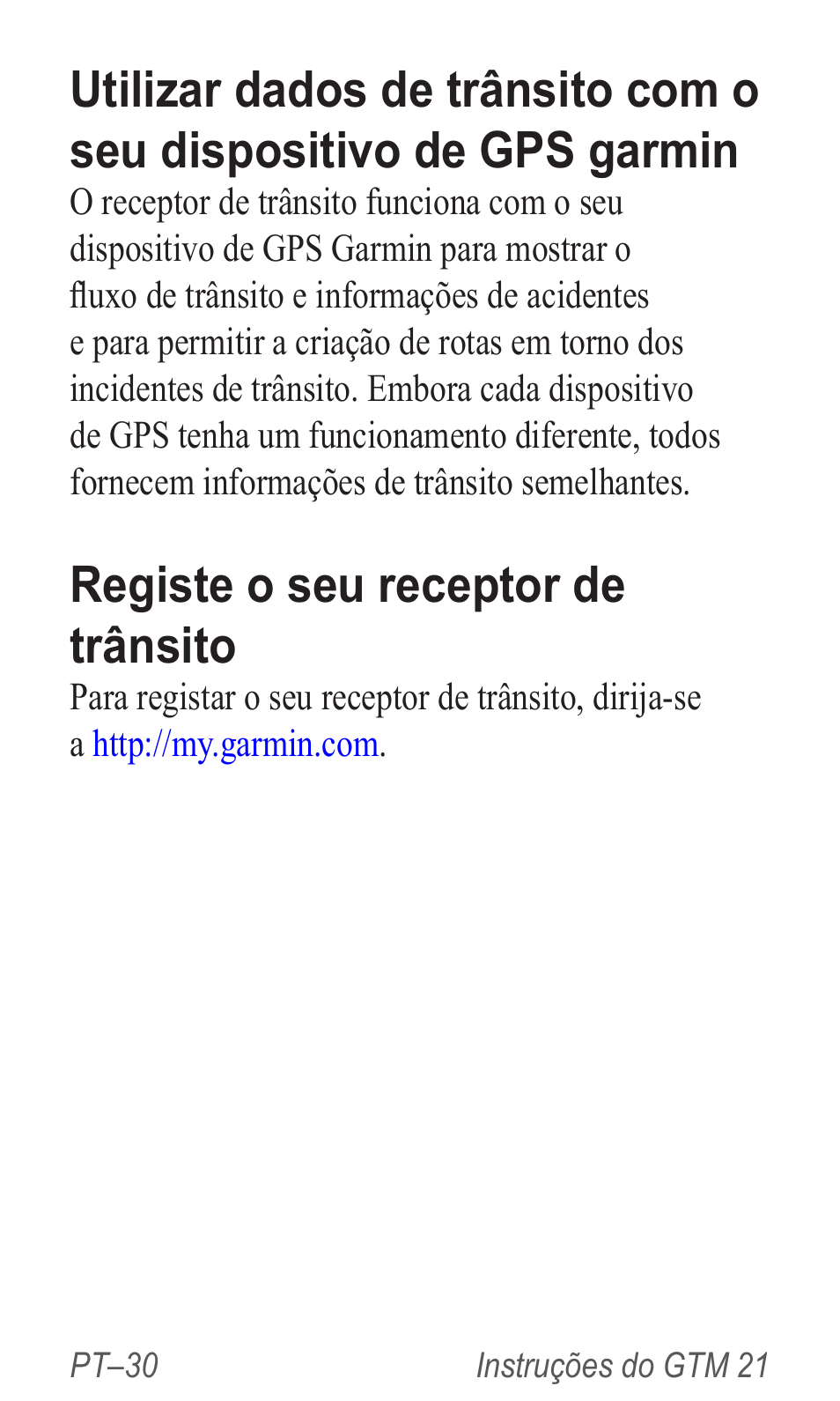Registe o seu receptor de trânsito | Garmin GTM 20 User Manual | Page 32 / 60