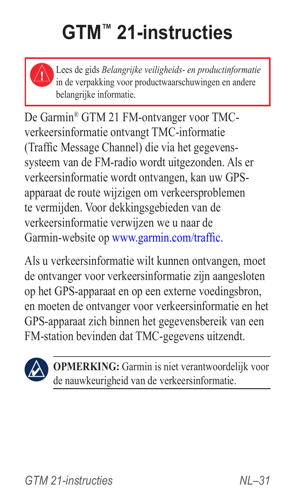 Gtm™ 21-instructies, Instructies | Garmin GTM 20 User Manual | Page 33 / 60