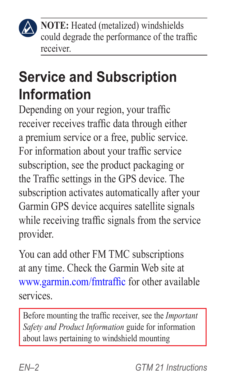 Service and subscription information | Garmin GTM 20 User Manual | Page 4 / 60