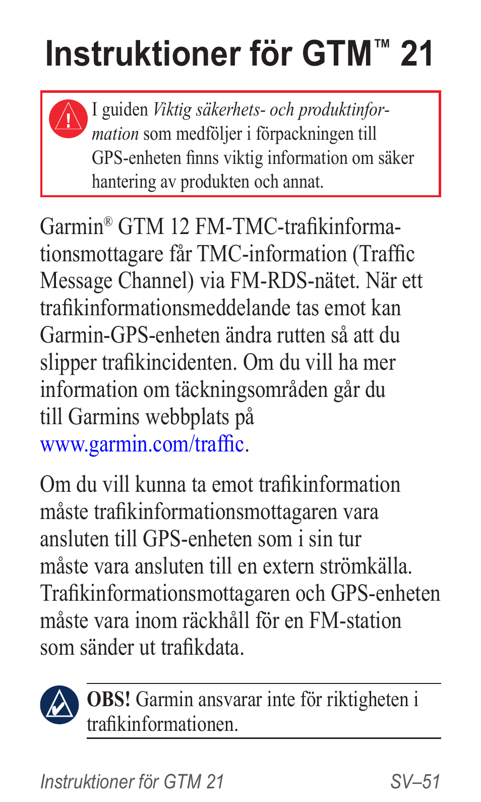 Instruktioner för gtm™ 21, Nstruktioner, Instruktioner för gtm | Garmin GTM 20 User Manual | Page 53 / 60