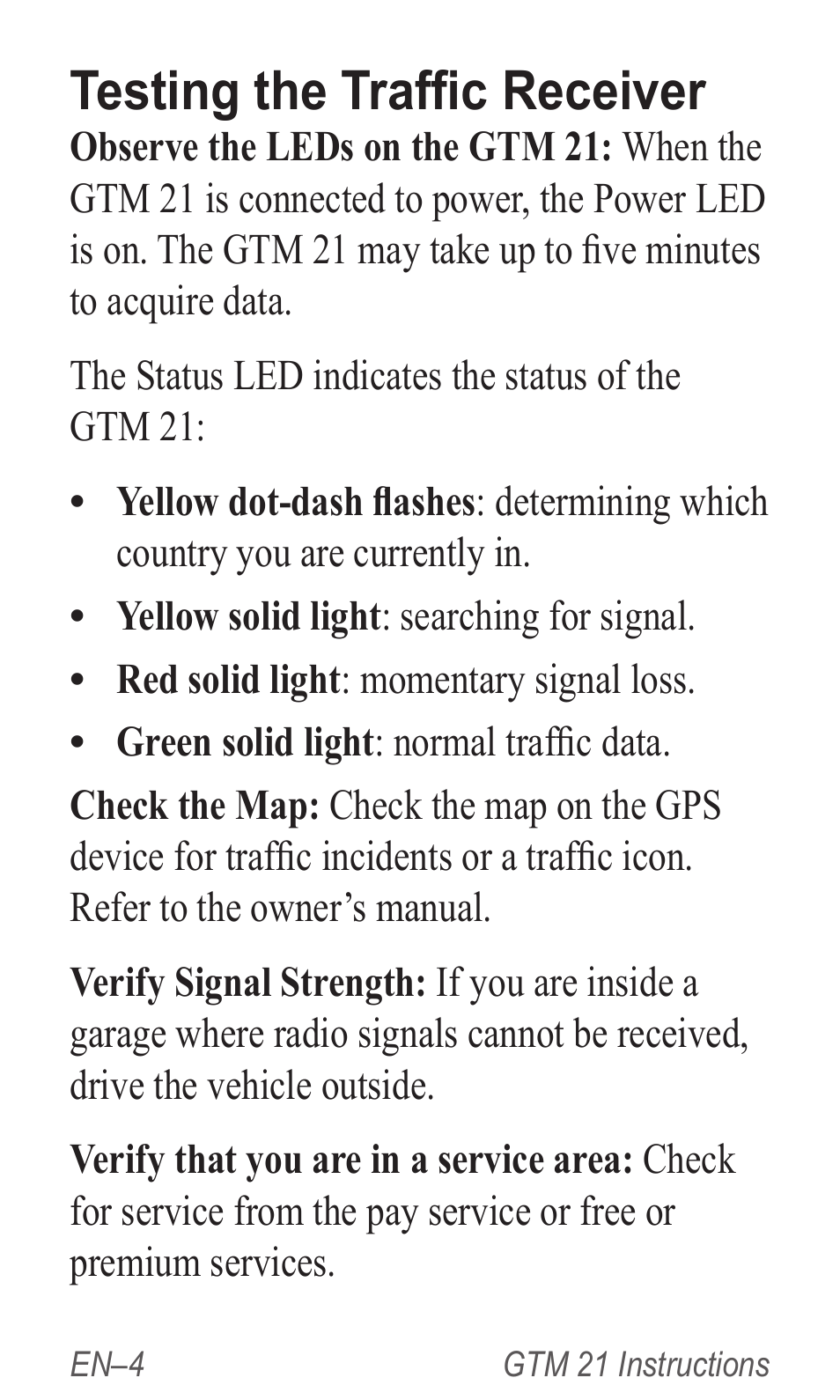 Testing the traffic receiver | Garmin GTM 20 User Manual | Page 6 / 60