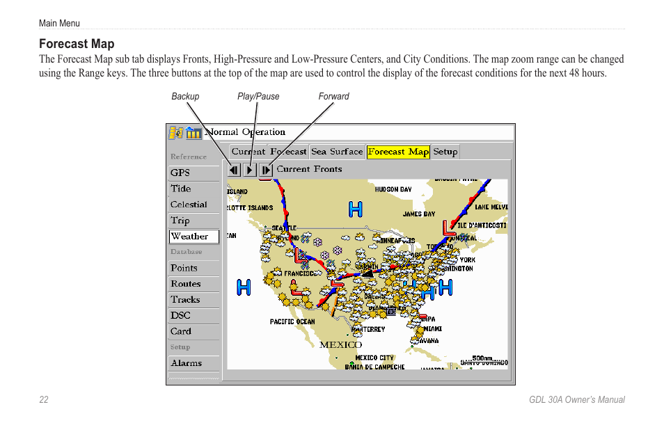 Forecast map | Garmin GDL 30A User Manual | Page 24 / 34