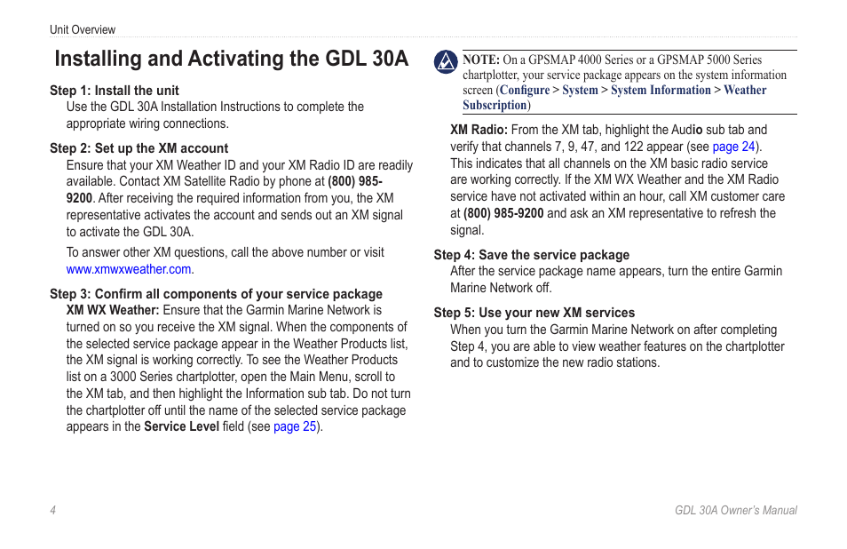 Installing and activating the gdl 30a | Garmin GDL 30A User Manual | Page 6 / 34