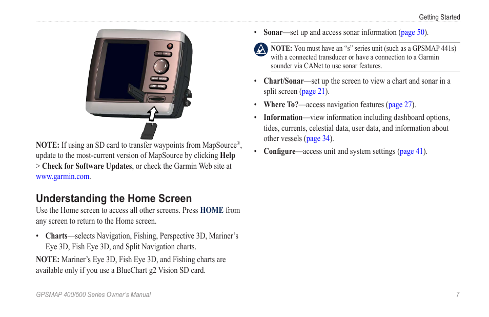 Understanding the home screen | Garmin GPSMAP 545s User Manual | Page 13 / 88