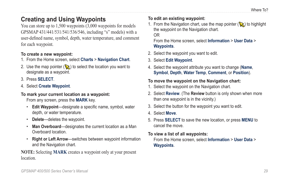 Creating and using waypoints, Aypoints, And tracks | Garmin GPSMAP 545s User Manual | Page 35 / 88