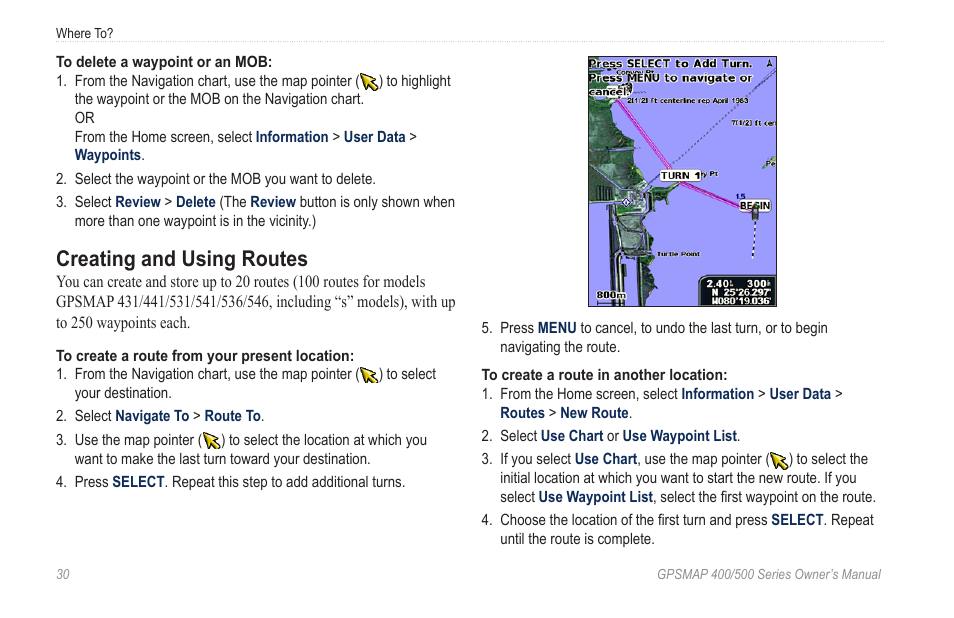 Creating and using routes | Garmin GPSMAP 545s User Manual | Page 36 / 88