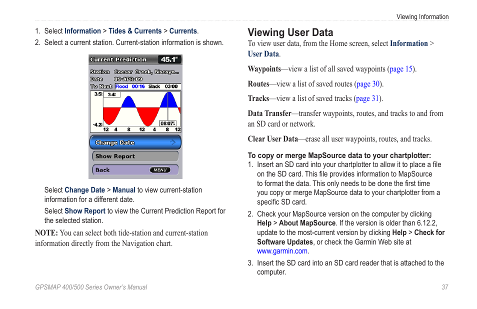 Viewing user data | Garmin GPSMAP 545s User Manual | Page 43 / 88