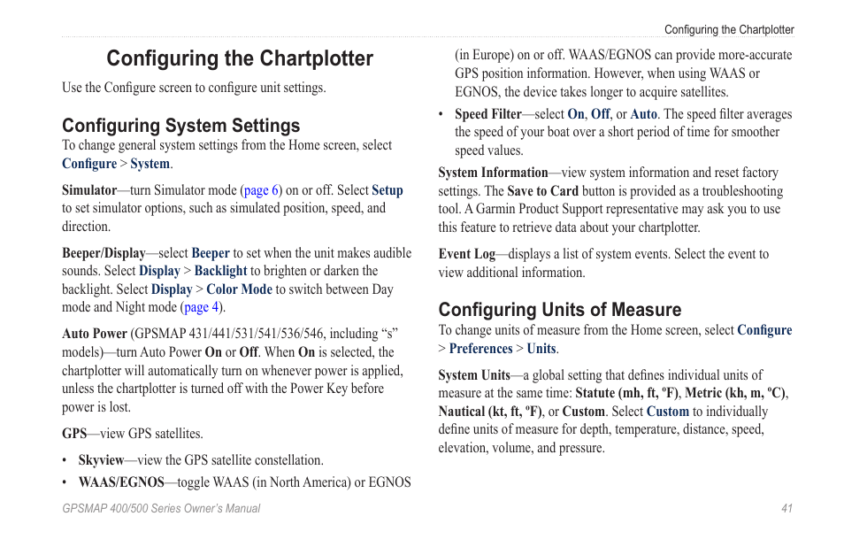 Configuring the chartplotter, Configuring system settings, Configuring units of measure | Garmin GPSMAP 545s User Manual | Page 47 / 88