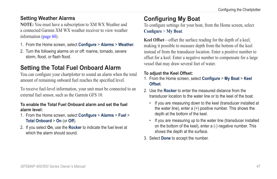 Setting the total fuel onboard alarm, Configuring my boat | Garmin GPSMAP 545s User Manual | Page 53 / 88