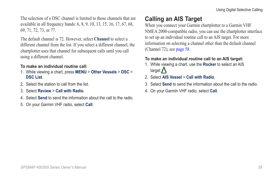 Calling an ais target | Garmin GPSMAP 545s User Manual | Page 65 / 88