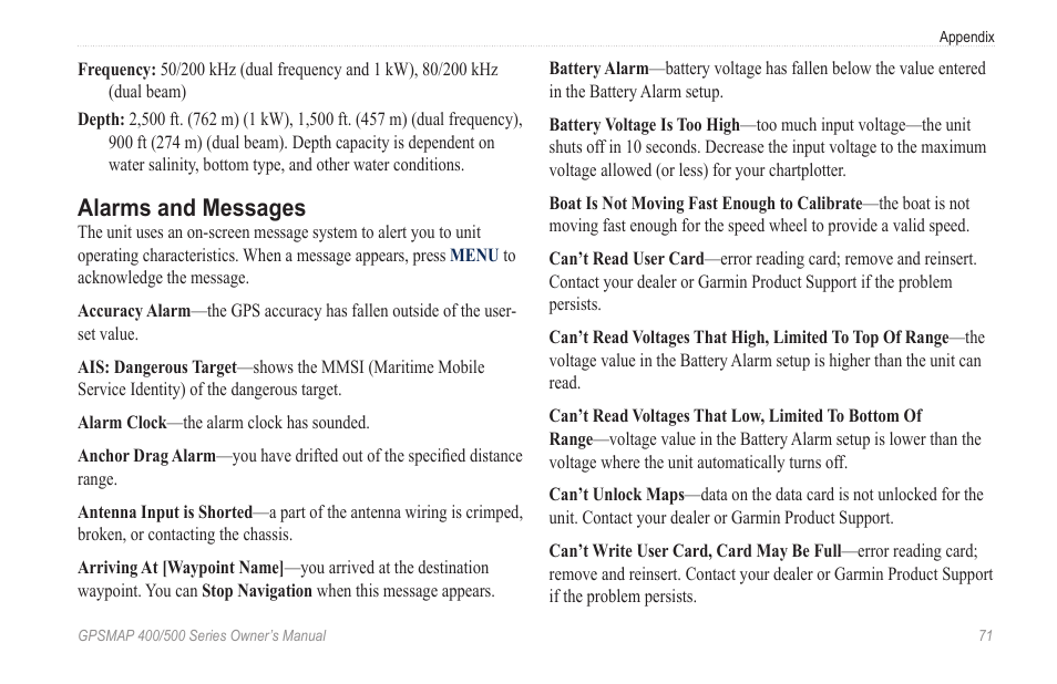 Alarms and messages | Garmin GPSMAP 545s User Manual | Page 77 / 88