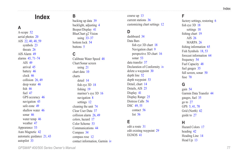 Index | Garmin GPSMAP 545s User Manual | Page 83 / 88