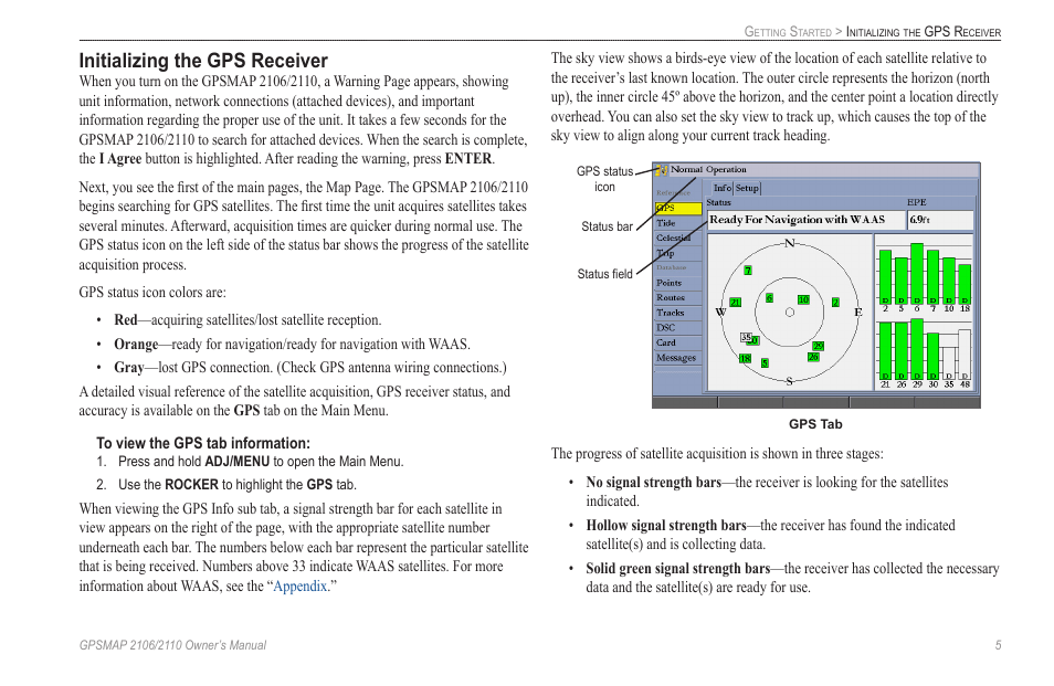 Initializing the gps receiver | Garmin GPSMAP 2110 User Manual | Page 13 / 106