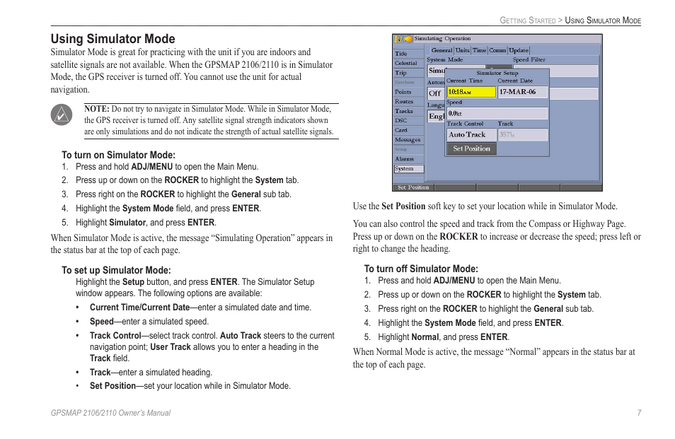 Using simulator mode | Garmin GPSMAP 2110 User Manual | Page 15 / 106