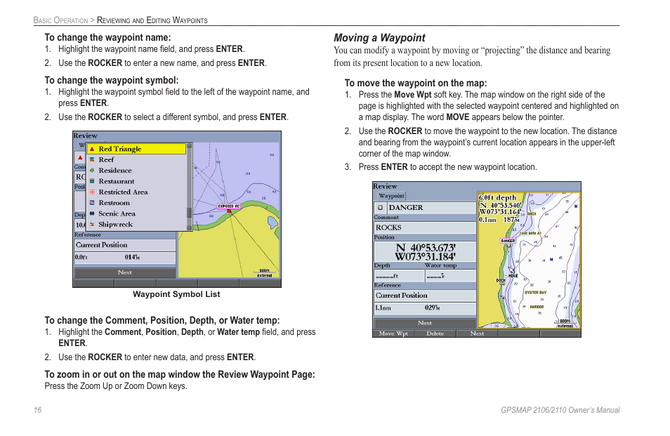 Moving a waypoint | Garmin GPSMAP 2110 User Manual | Page 24 / 106