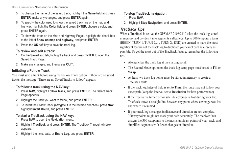 Tracback tips | Garmin GPSMAP 2110 User Manual | Page 30 / 106