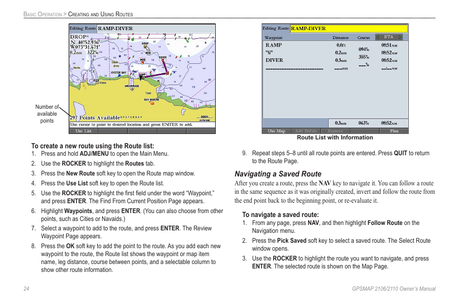 Navigating a saved route | Garmin GPSMAP 2110 User Manual | Page 32 / 106