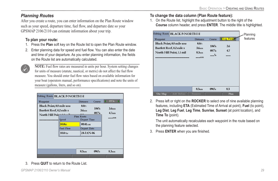 Planning routes | Garmin GPSMAP 2110 User Manual | Page 37 / 106