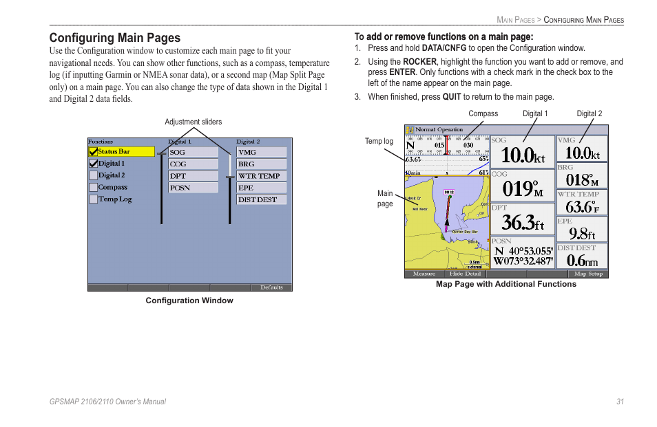 Configuring main pages | Garmin GPSMAP 2110 User Manual | Page 39 / 106