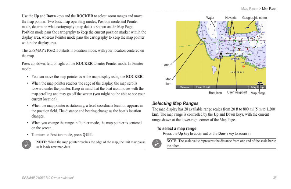 Selecting map ranges | Garmin GPSMAP 2110 User Manual | Page 43 / 106