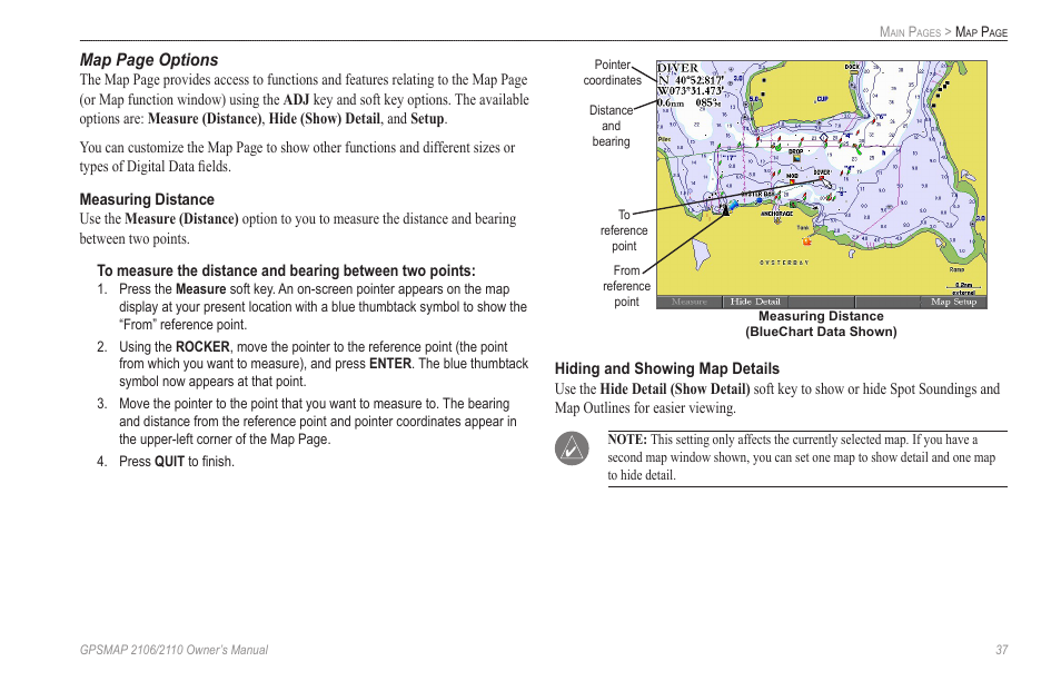 Map page options | Garmin GPSMAP 2110 User Manual | Page 45 / 106