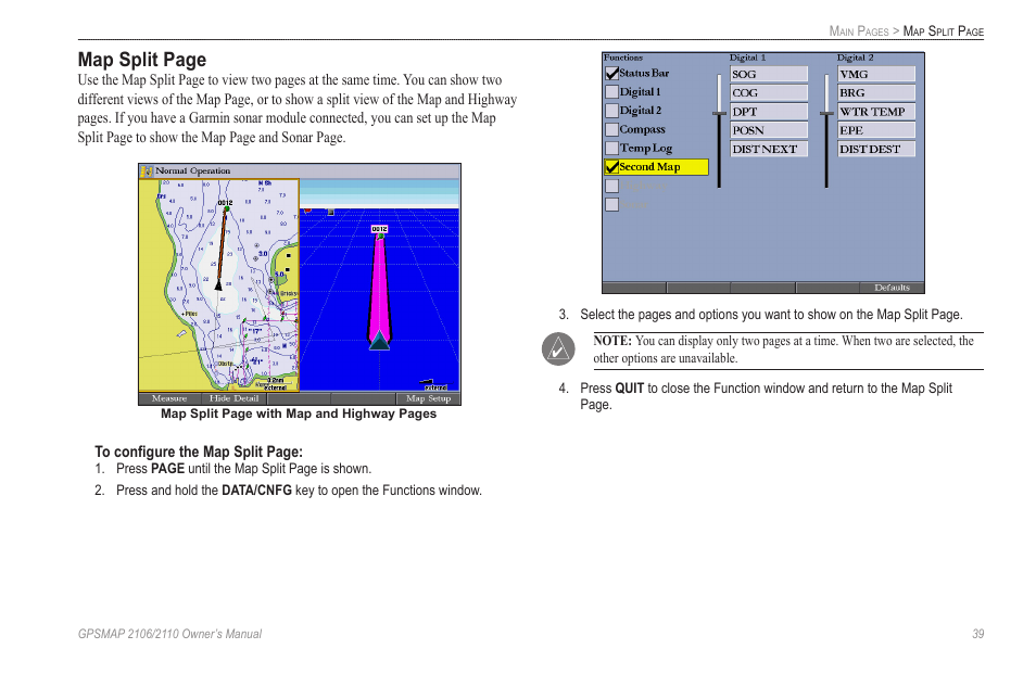 Map split page | Garmin GPSMAP 2110 User Manual | Page 47 / 106