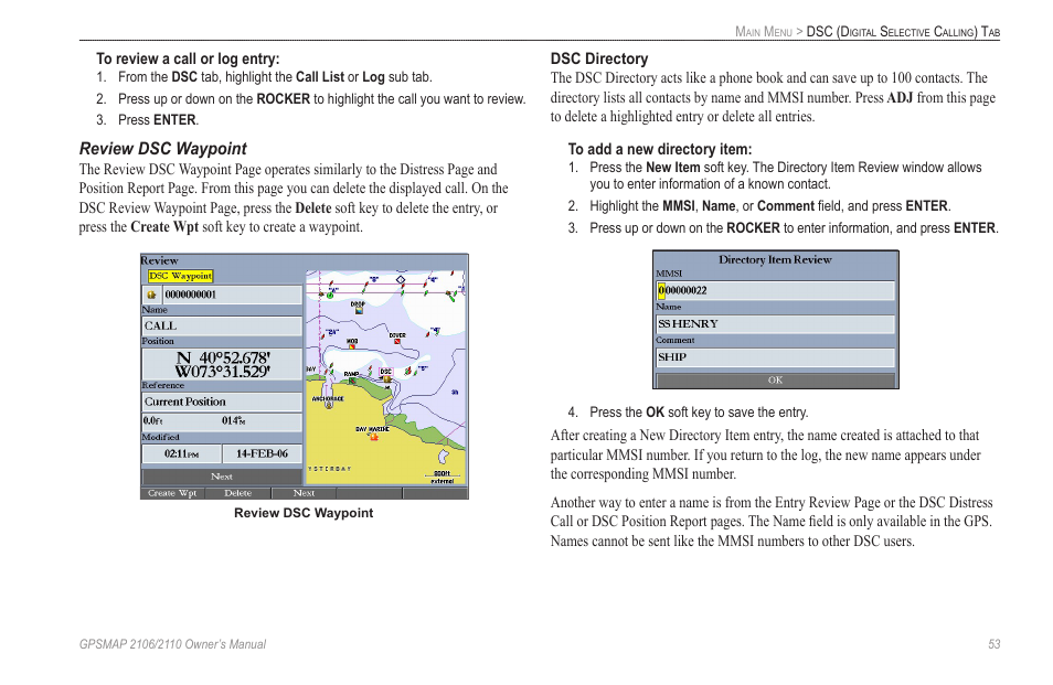 Review dsc waypoint | Garmin GPSMAP 2110 User Manual | Page 61 / 106