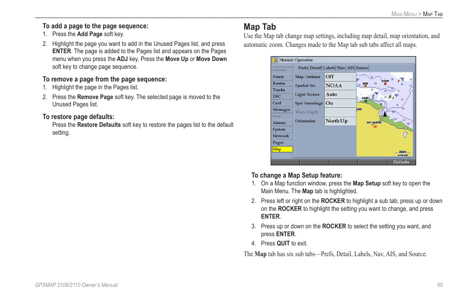Map tab | Garmin GPSMAP 2110 User Manual | Page 73 / 106