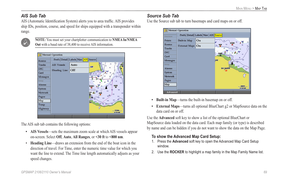 Ais sub tab | Garmin GPSMAP 2110 User Manual | Page 77 / 106