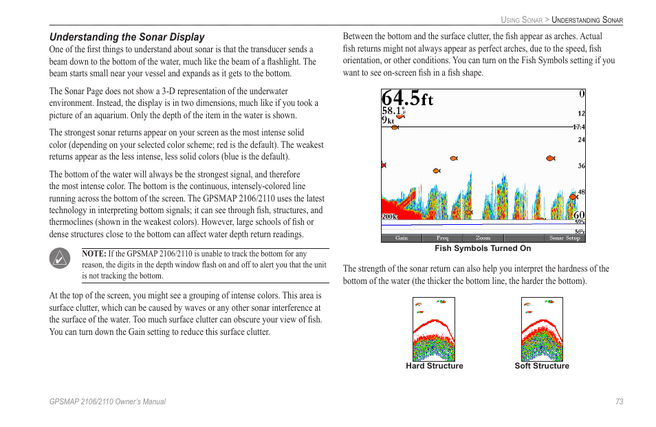 Understanding the sonar display | Garmin GPSMAP 2110 User Manual | Page 81 / 106