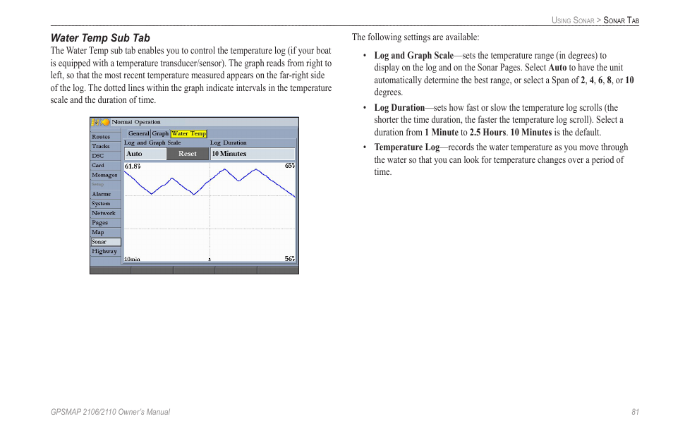 Water temp sub tab | Garmin GPSMAP 2110 User Manual | Page 89 / 106