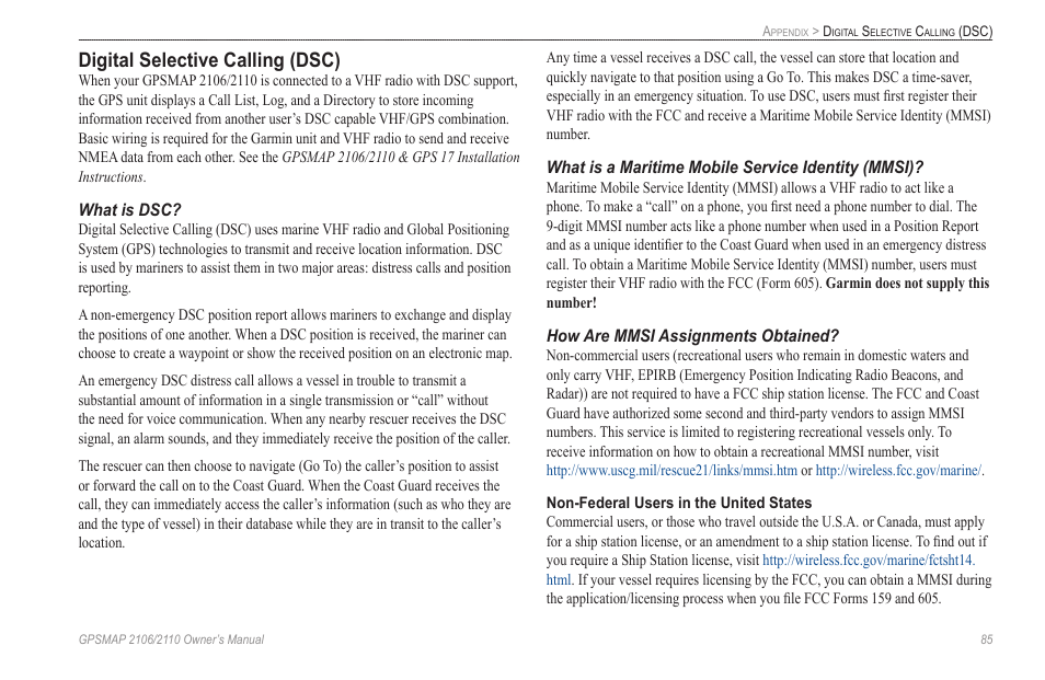 Digital selective calling (dsc), What is dsc | Garmin GPSMAP 2110 User Manual | Page 93 / 106