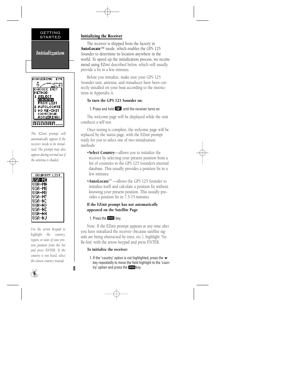 Initialization | Garmin GPS 125 Sounder User Manual | Page 10 / 84