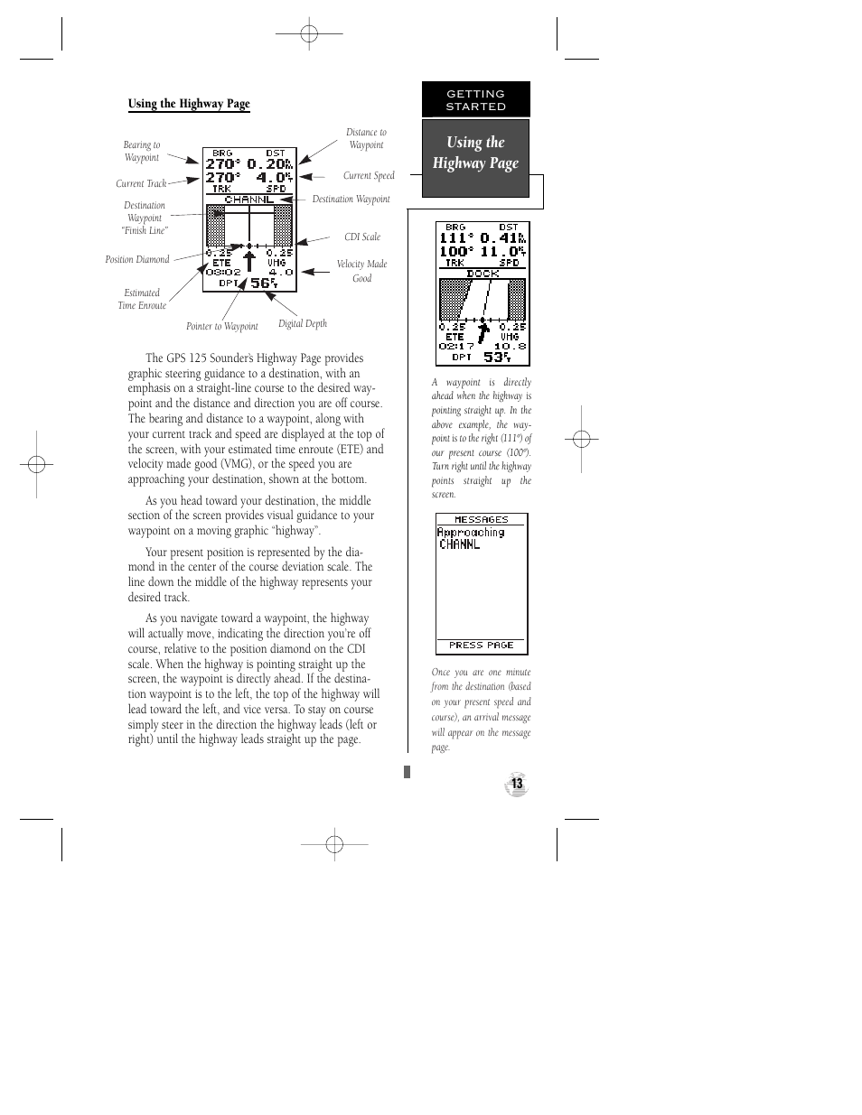 Using the highway page | Garmin GPS 125 Sounder User Manual | Page 17 / 84