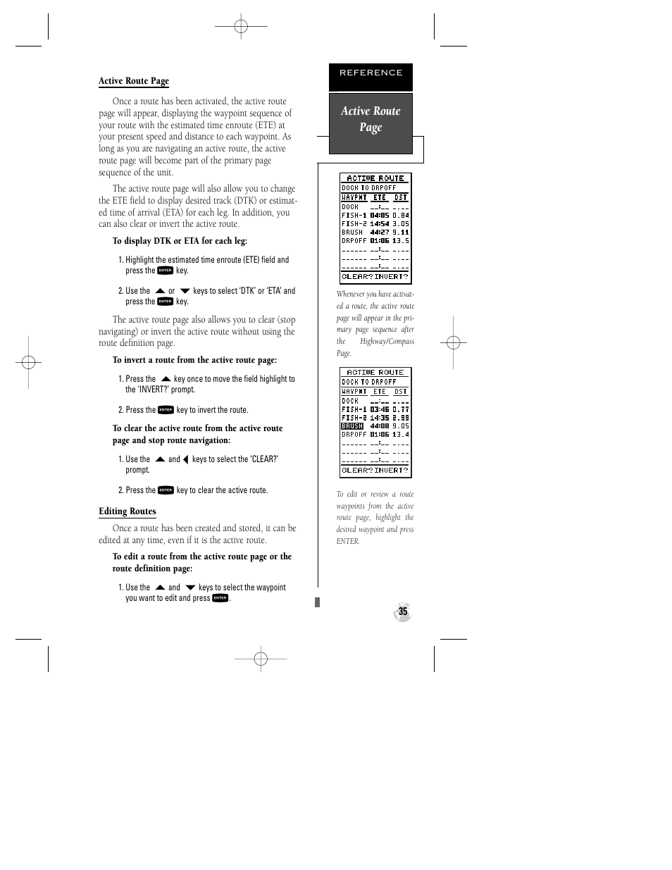 Active route page | Garmin GPS 125 Sounder User Manual | Page 39 / 84