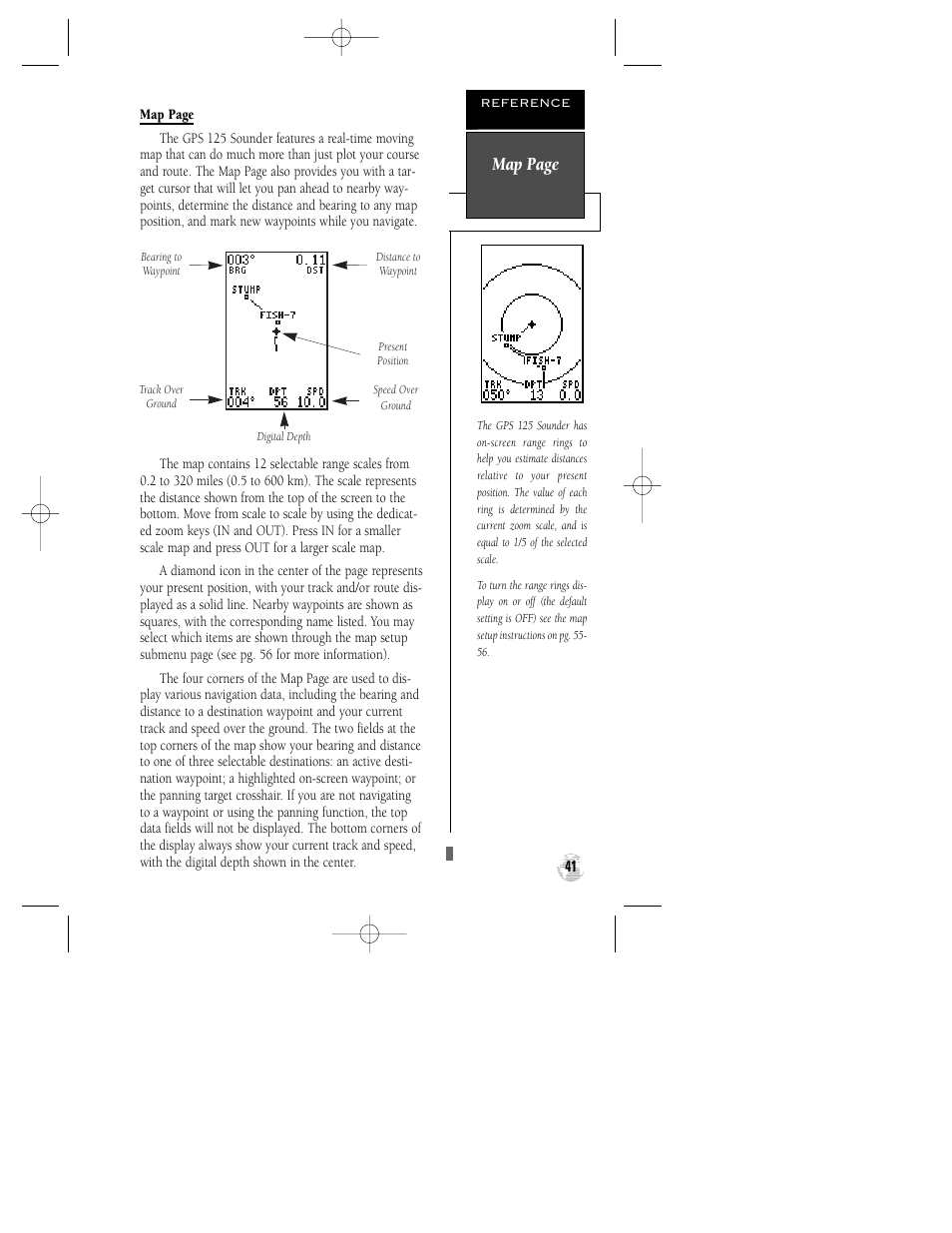 Map page | Garmin GPS 125 Sounder User Manual | Page 45 / 84