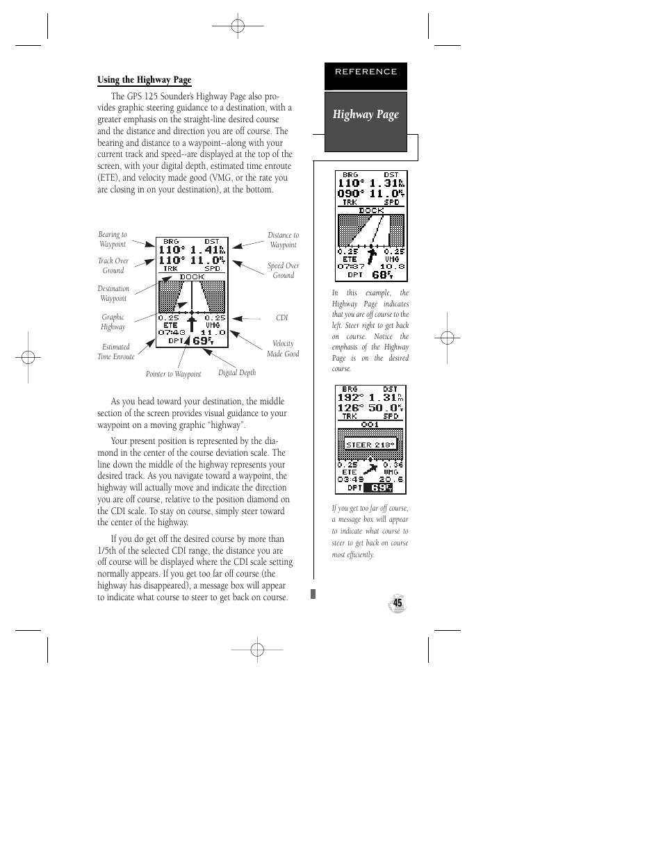 Highway page | Garmin GPS 125 Sounder User Manual | Page 49 / 84