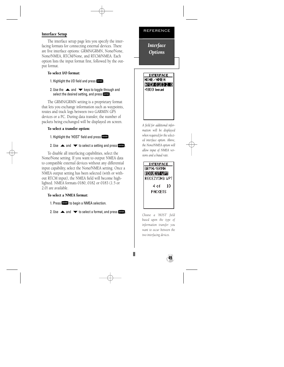 Interface options | Garmin GPS 125 Sounder User Manual | Page 53 / 84